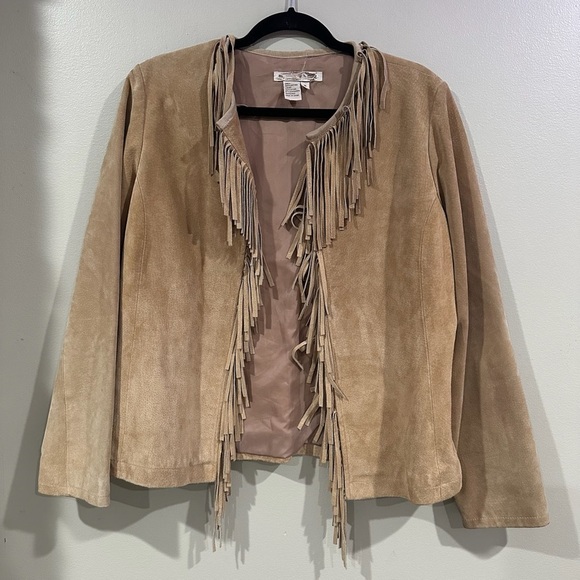 Genuine Suede Pleated Jacket with Fringe, Size Medium - Picture 1 of 9